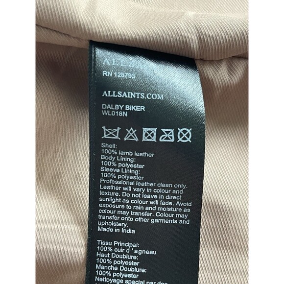 AllSaints Dalby Lamb Leather Biker Jacket Size US 4 UK8 $529 Moonlight Pink Rare - Picture 13 of 14